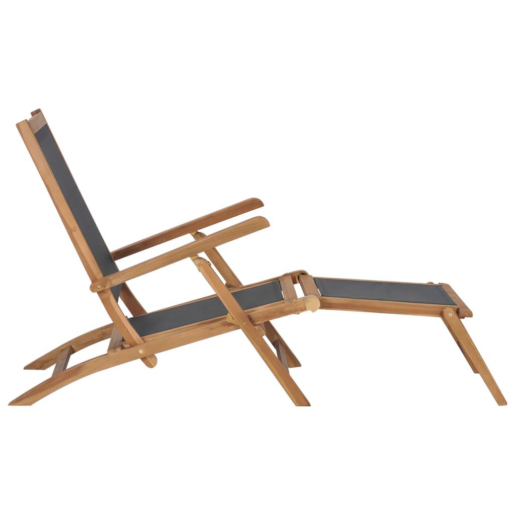 Liegestuhl mit Fußablage Massivholz Teak Schwarz - Pazzar.ch