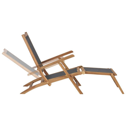 Liegestuhl mit Fußablage Massivholz Teak Schwarz - Pazzar.ch