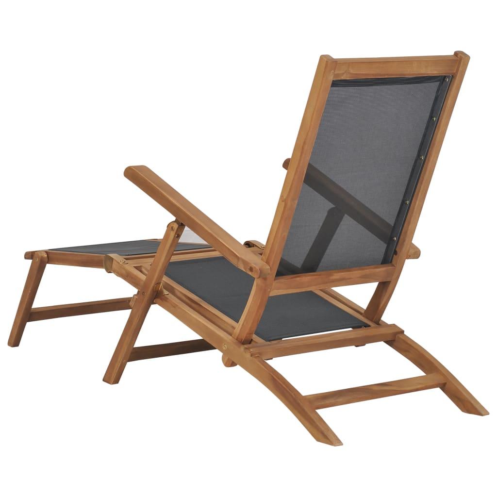 Liegestuhl mit Fußablage Massivholz Teak Schwarz - Pazzar.ch