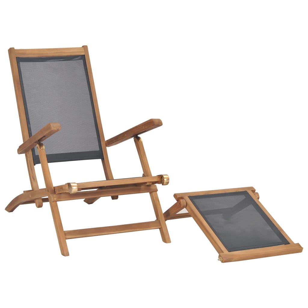 Liegestuhl mit Fußablage Massivholz Teak Schwarz - Pazzar.ch