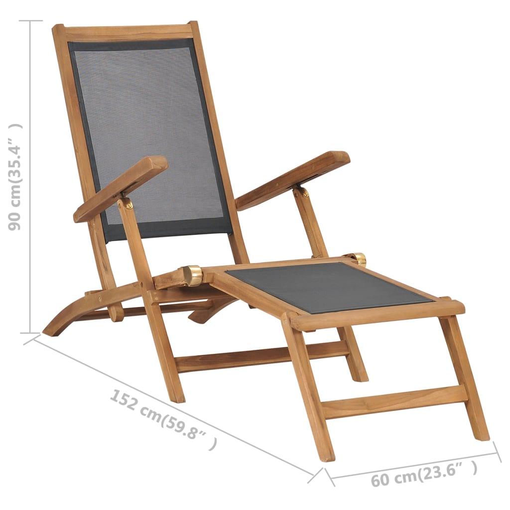 Liegestuhl mit Fußablage Massivholz Teak Schwarz - Pazzar.ch