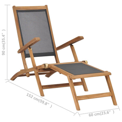 Liegestuhl mit Fußablage Massivholz Teak Schwarz - Pazzar.ch