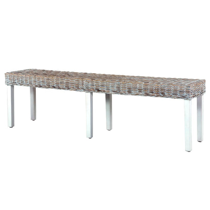 Sitzbank 160 cm Weiß Natur Kubu-Rattan und Massivholz Mango - Pazzar.ch