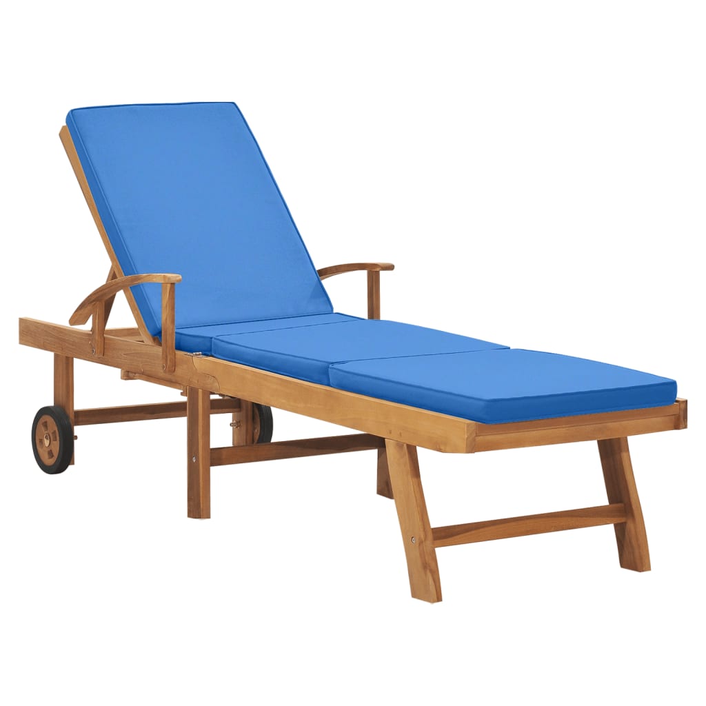 Sonnenliege mit Auflage Massivholz Teak Blau - Pazzar.ch