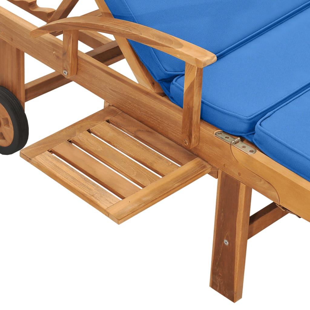 Sonnenliege mit Auflage Massivholz Teak Blau - Pazzar.ch