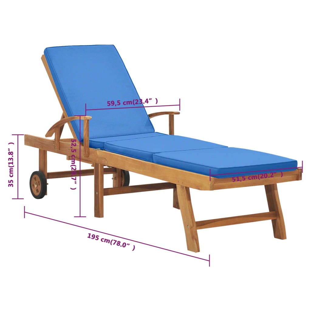 Sonnenliege mit Auflage Massivholz Teak Blau - Pazzar.ch