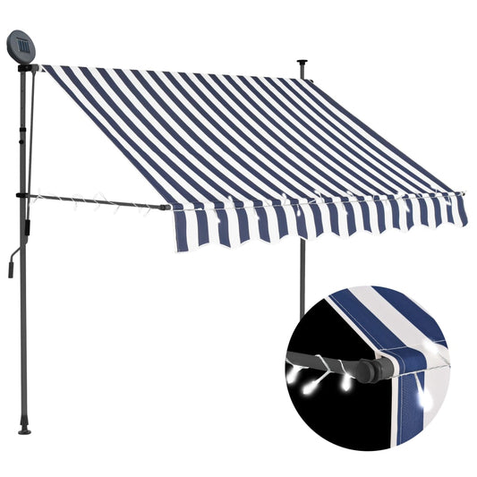 Einziehbare Markise Handbetrieben mit LED 150 cm Blau und Weiß - Pazzar.ch
