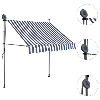 Einziehbare Markise Handbetrieben mit LED 150 cm Blau und Weiß - Pazzar.ch