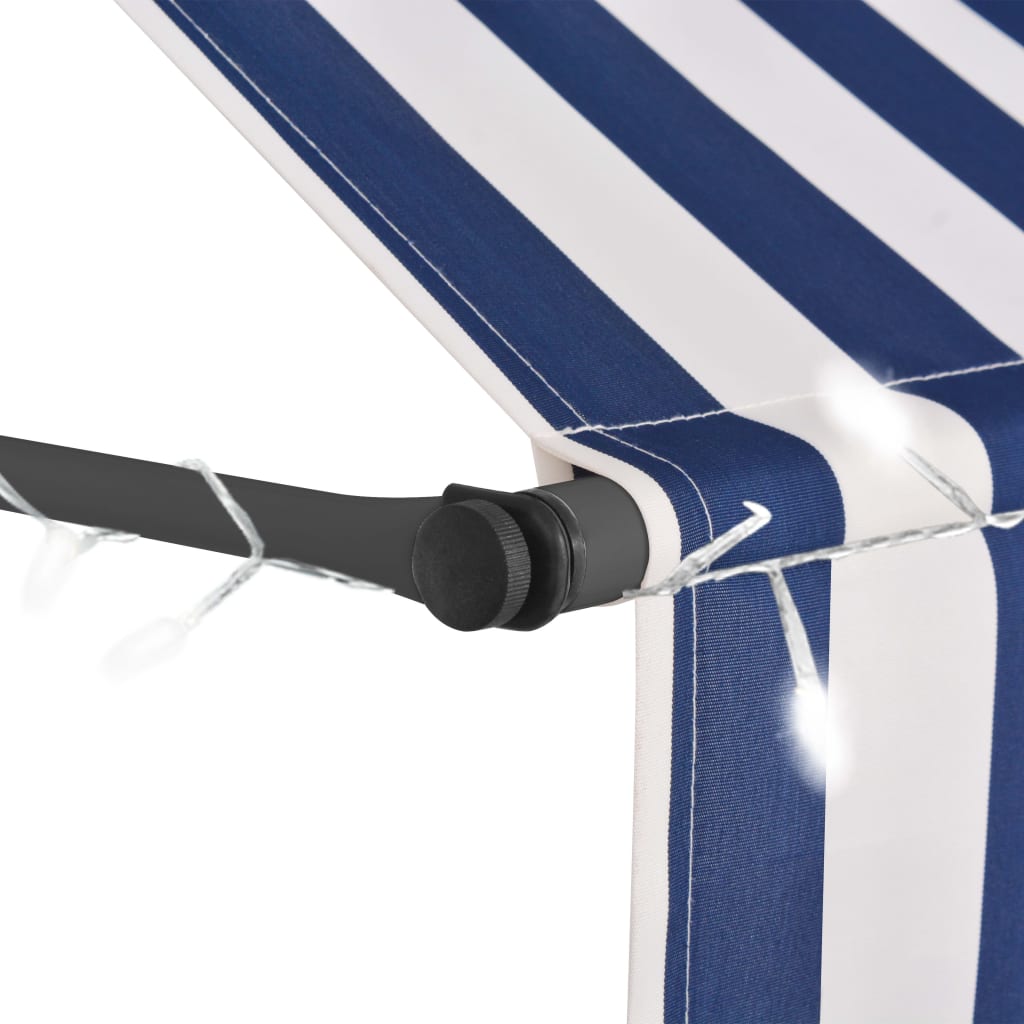 Einziehbare Markise Handbetrieben mit LED 150 cm Blau und Weiß - Pazzar.ch