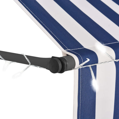 Einziehbare Markise Handbetrieben mit LED 150 cm Blau und Weiß - Pazzar.ch