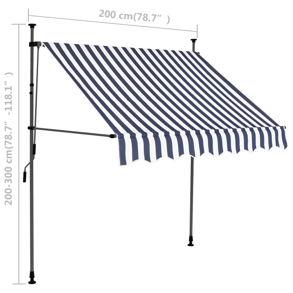 Einziehbare Markise Handbetrieben mit LED 200 cm Blau und Weiß - Pazzar.ch