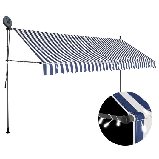 Einziehbare Markise Handbetrieben mit LED 350 cm Blau und Weiß - Pazzar.ch
