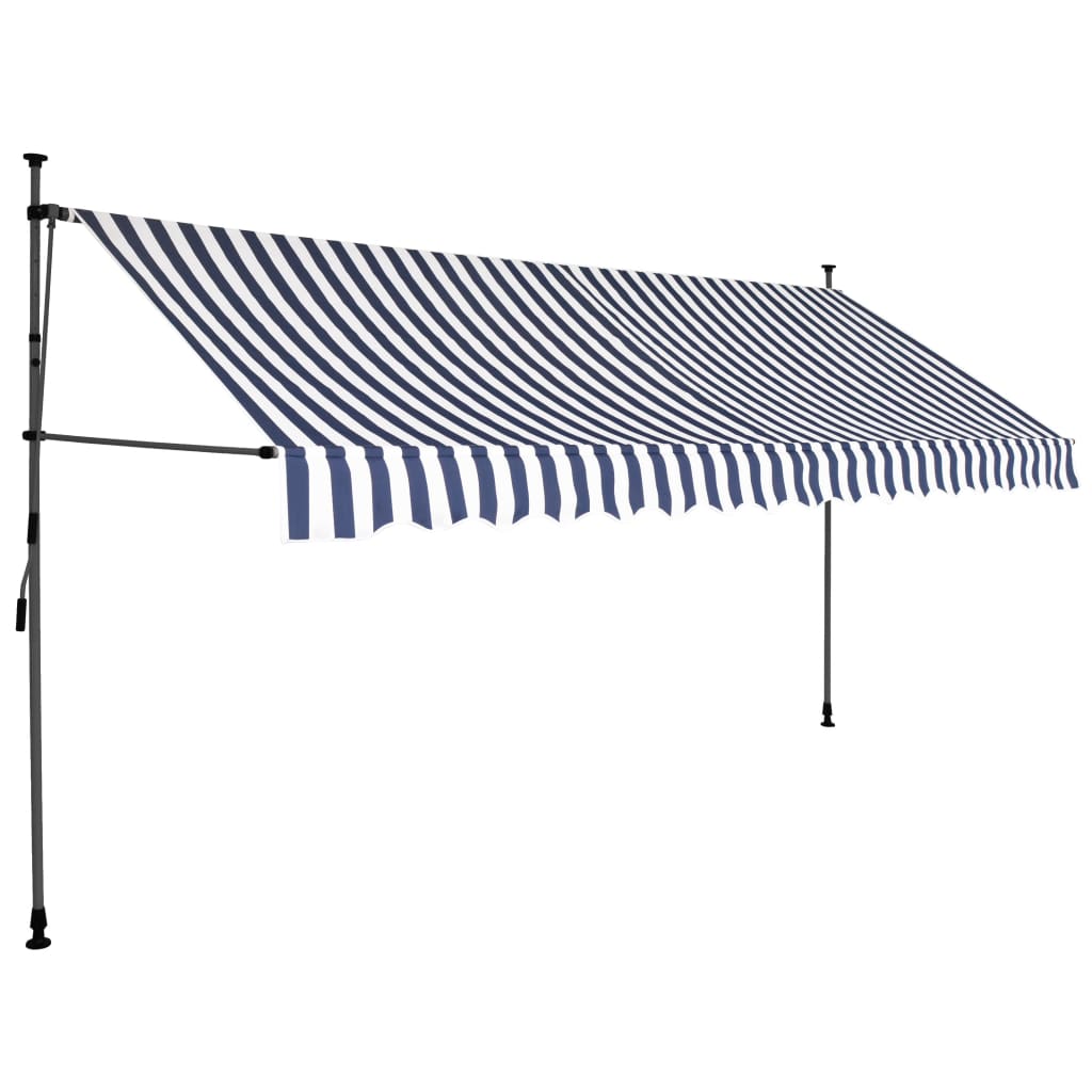 Einziehbare Markise Handbetrieben mit LED 350 cm Blau und Weiß - Pazzar.ch