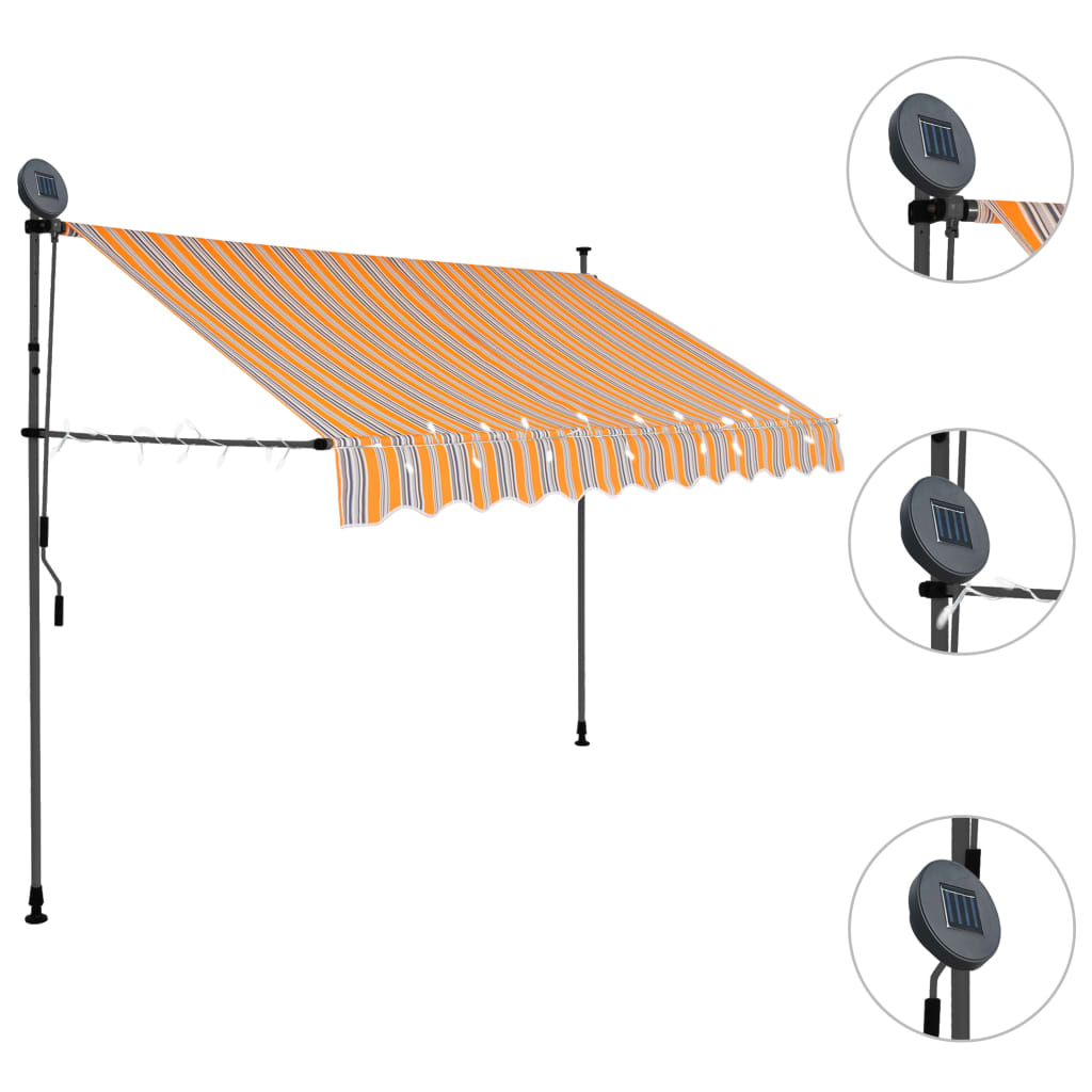 Einziehbare Markise Handbetrieben mit LED 300 cm Gelb und Blau - Pazzar.ch