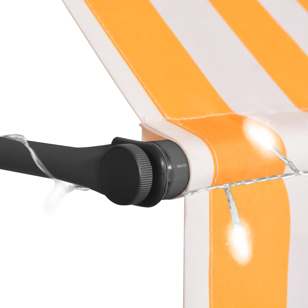 Einziehbare Markise Handbetrieben mit LED 350 cm Weiß Orange - Pazzar.ch