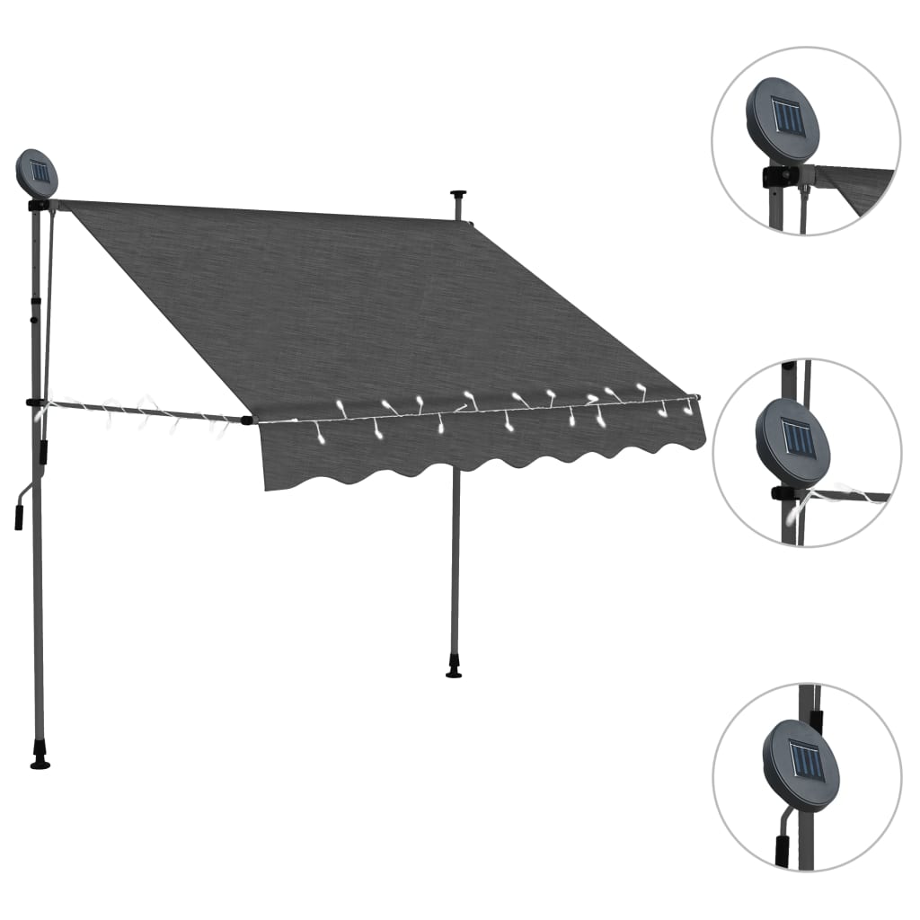 Einziehbare Markise Handbetrieben mit LED 150 cm Anthrazit - Pazzar.ch