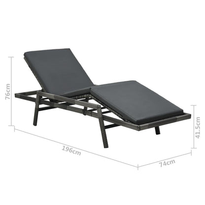 Sonnenliege mit Auflage Poly Rattan Grau - Pazzar.ch