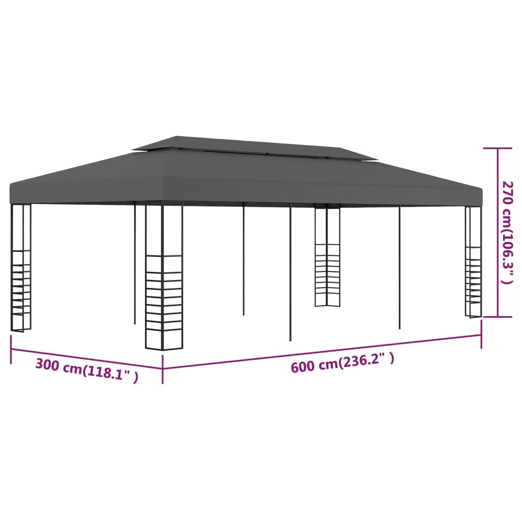 Gartenpavillon 3x6 m Anthrazit - Pazzar.ch