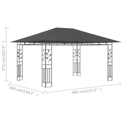 Pavillon mit Moskitonetz 4x3x2,73 m Anthrazit 180 g/m² - Pazzar.ch