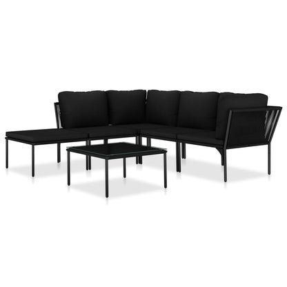 6-tlg. Garten-Lounge-Set mit Auflagen Schwarz PVC - Pazzar.ch