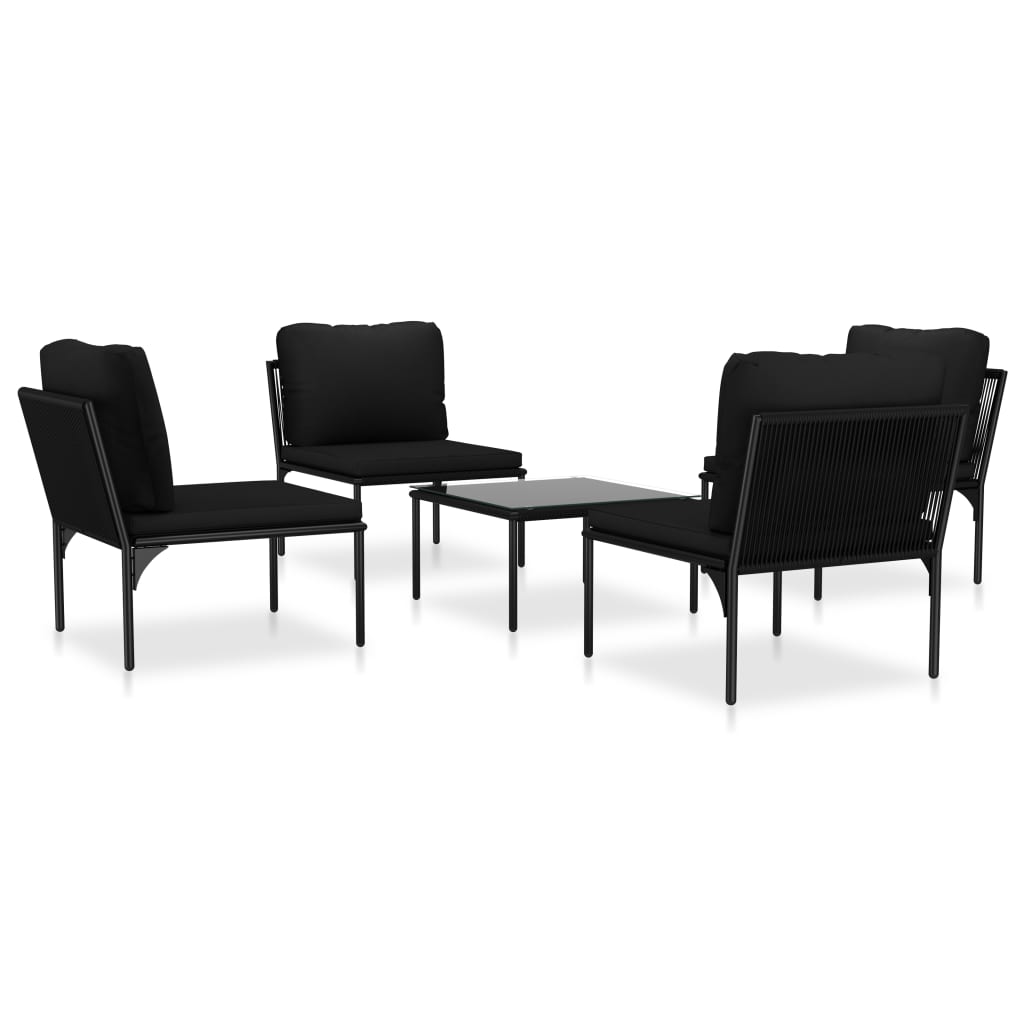 5-tlg. Garten-Lounge-Set mit Auflagen Schwarz PVC - Pazzar.ch