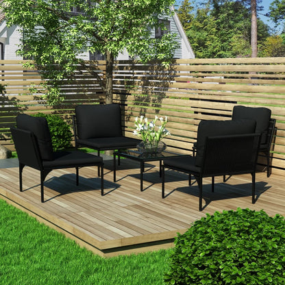 5-tlg. Garten-Lounge-Set mit Auflagen Schwarz PVC - Pazzar.ch
