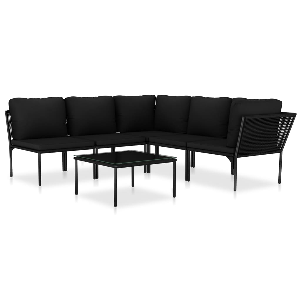 6-tlg. Garten-Lounge-Set mit Auflagen Schwarz PVC - Pazzar.ch