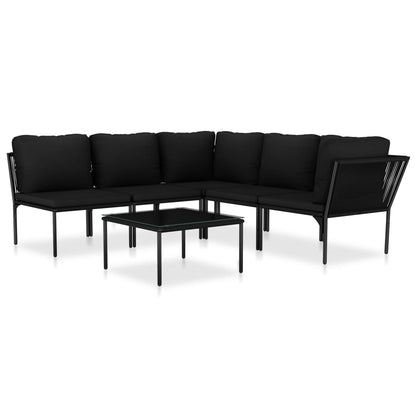6-tlg. Garten-Lounge-Set mit Auflagen Schwarz PVC - Pazzar.ch