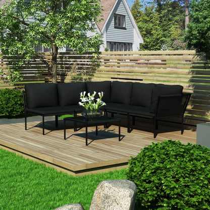 6-tlg. Garten-Lounge-Set mit Auflagen Schwarz PVC - Pazzar.ch