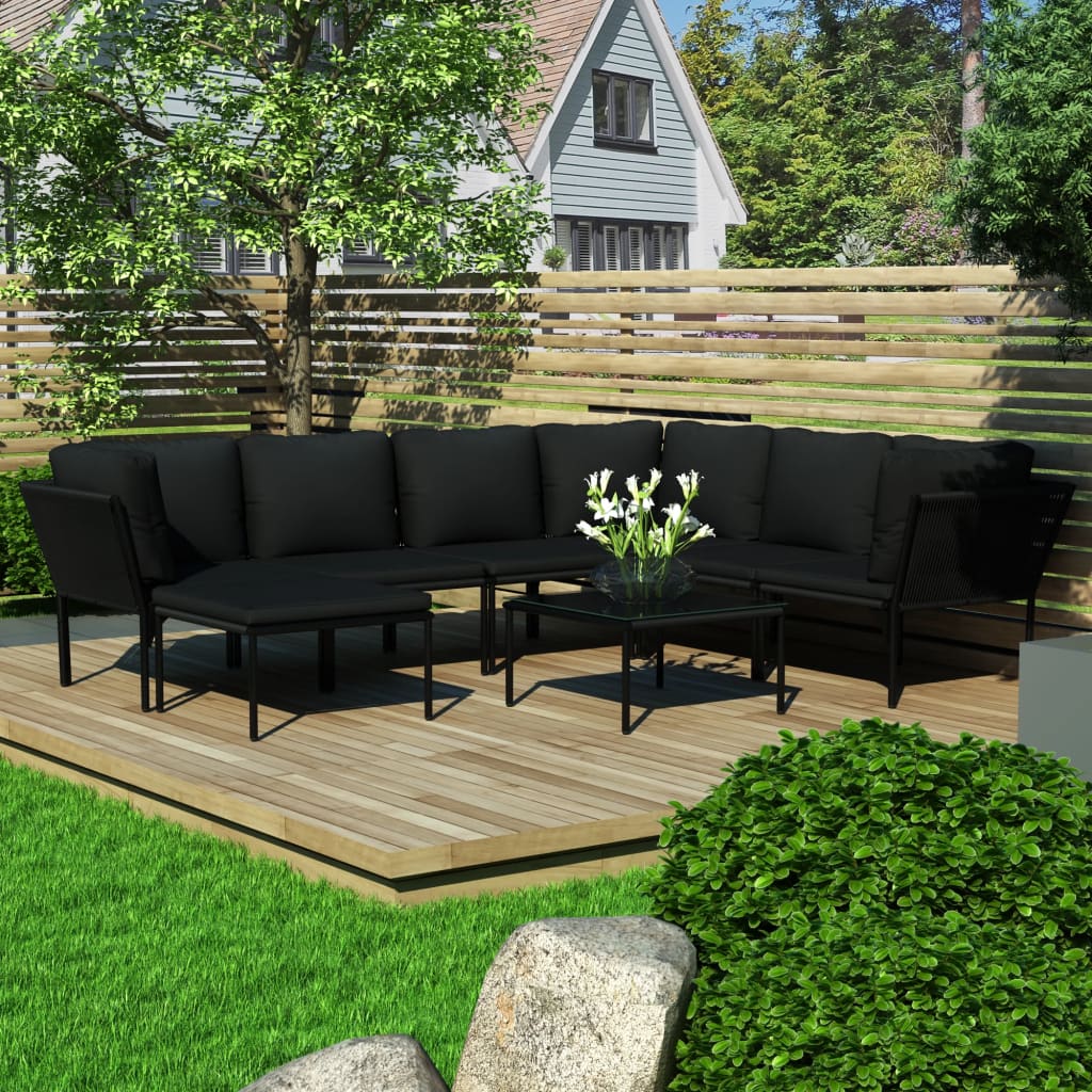 8-tlg. Garten-Lounge-Set mit Auflagen Schwarz PVC - Pazzar.ch