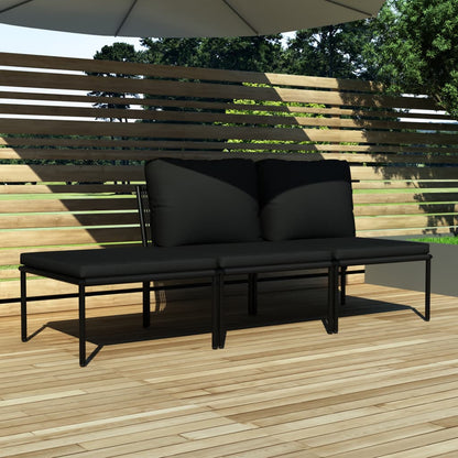 3-tlg. Garten-Lounge-Set mit Auflagen Schwarz PVC - Pazzar.ch