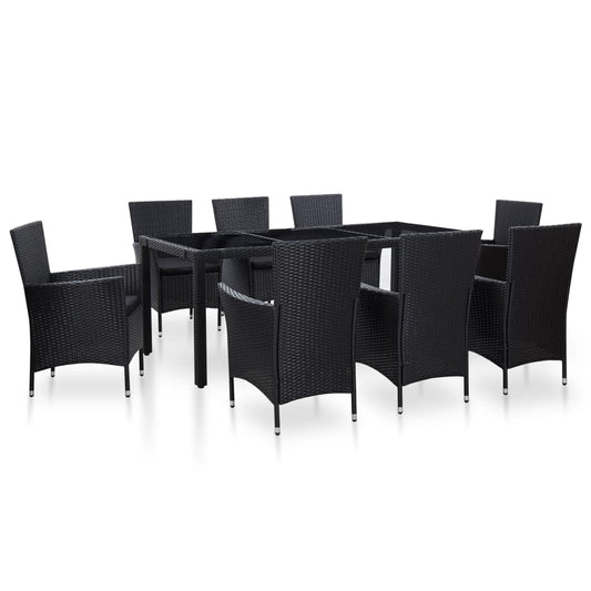 9-tlg. Garten-Essgruppe Poly Rattan Schwarz - Pazzar.ch