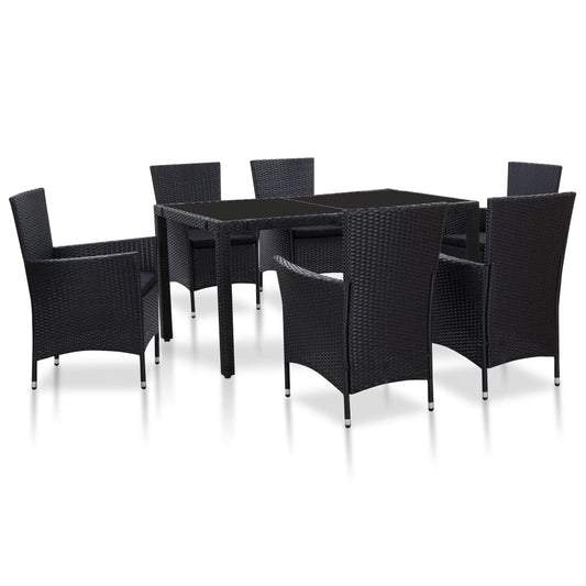 7-tlg. Garten-Essgruppe Poly Rattan Schwarz - Pazzar.ch