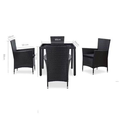 5-tlg. Garten-Essgruppe Poly Rattan Schwarz - Pazzar.ch