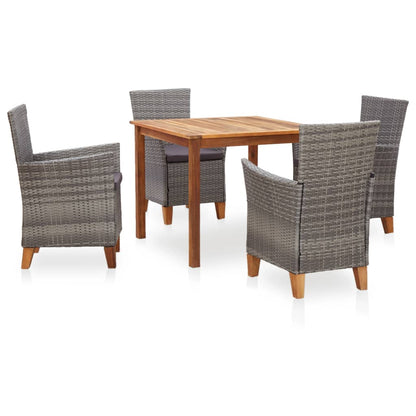 5-tlg. Essgruppe Poly Rattan und Massivholz Akazie Grau - Pazzar.ch