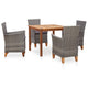 5-tlg. Essgruppe Poly Rattan und Massivholz Akazie Grau