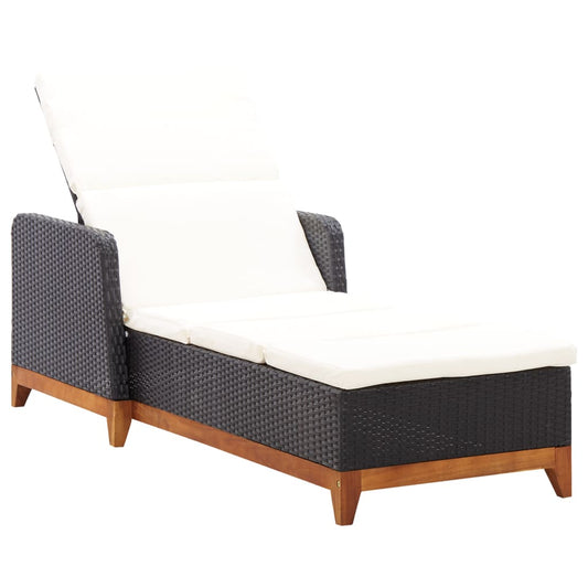 Sonnenliege Poly Rattan und Massivholz Akazie Schwarz - Pazzar.ch