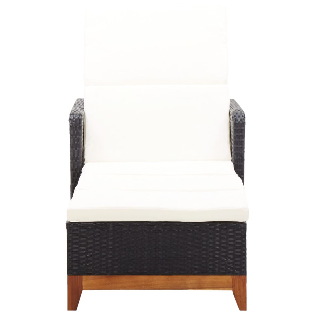 Sonnenliege Poly Rattan und Massivholz Akazie Schwarz - Pazzar.ch