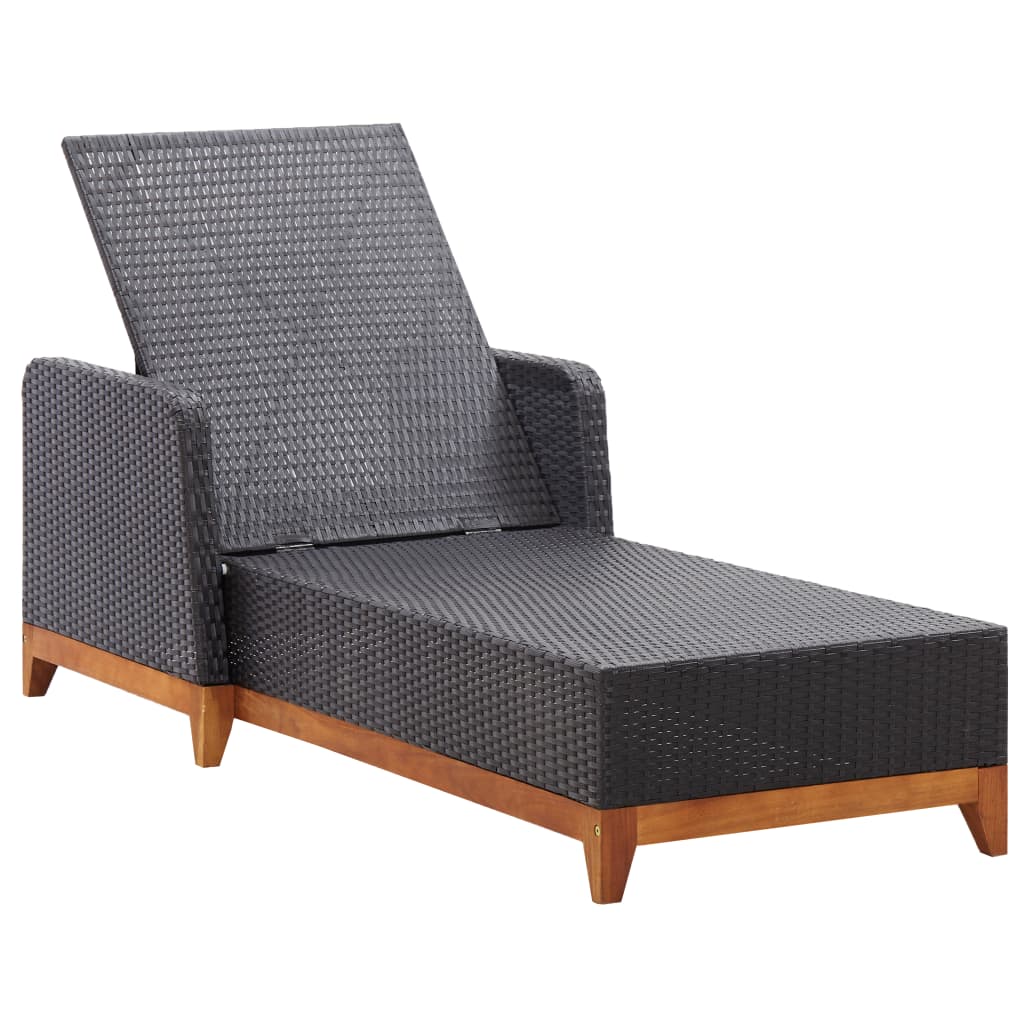Sonnenliege Poly Rattan und Massivholz Akazie Schwarz - Pazzar.ch