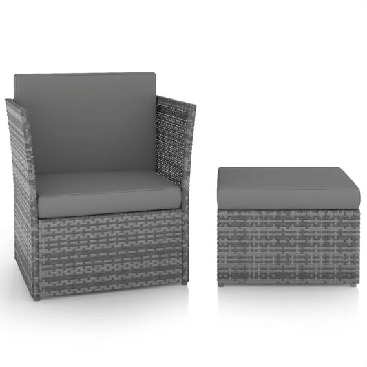 Gartensessel mit Hocker Poly Rattan Anthrazit - Pazzar.ch