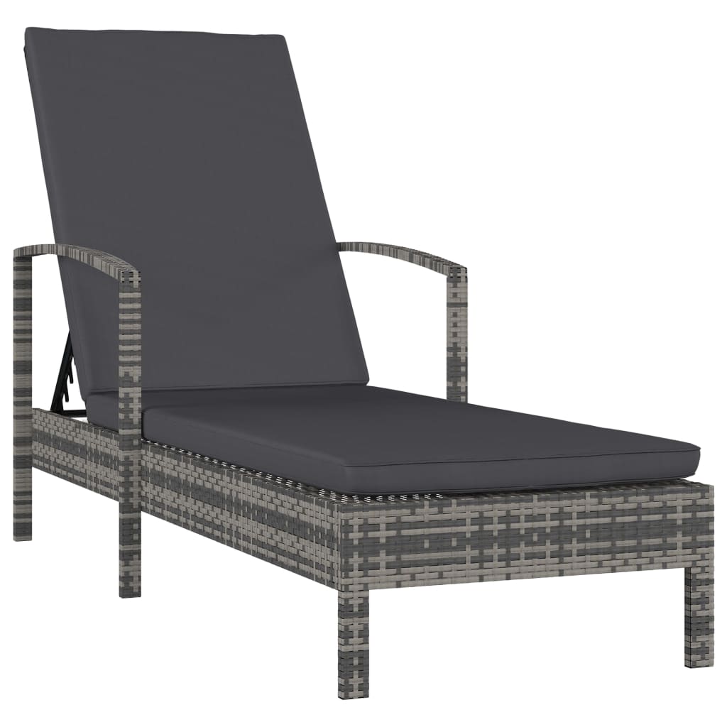 Sonnenliege mit Armlehnen Poly Rattan Grau - Pazzar.ch