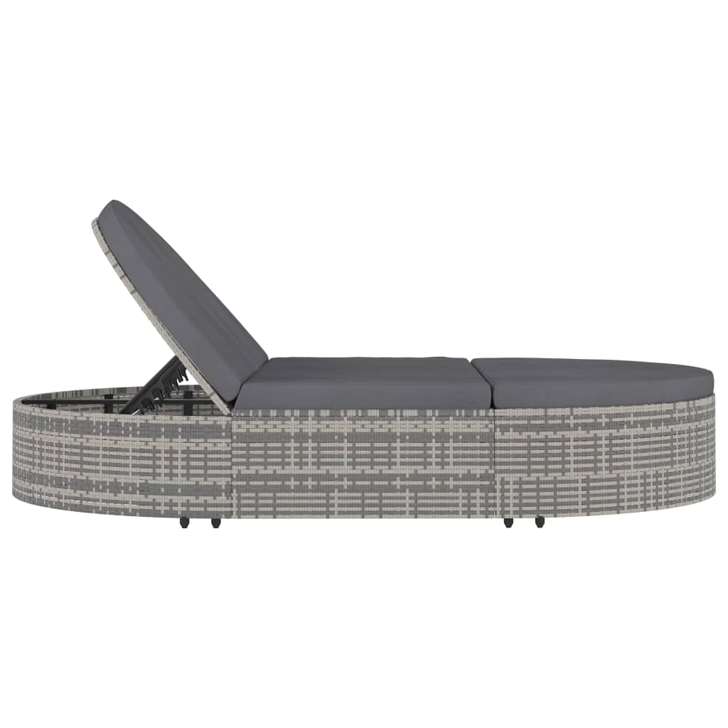 Doppel-Sonnenliege mit Kissen Poly Rattan Grau - Pazzar.ch