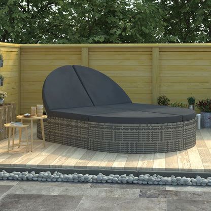 Doppel-Sonnenliege mit Kissen Poly Rattan Grau - Pazzar.ch