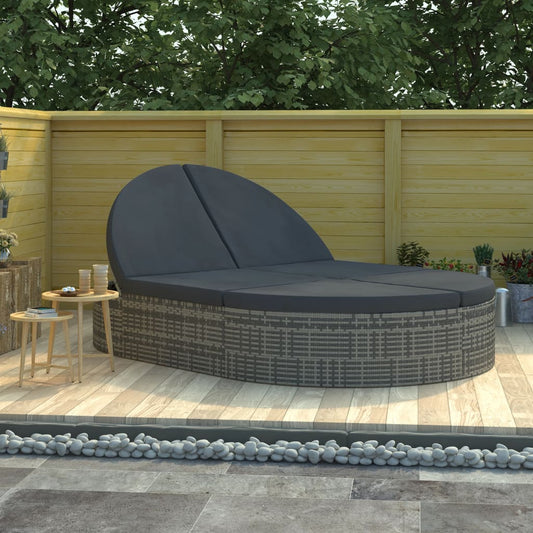 Doppel-Sonnenliege mit Kissen Poly Rattan Grau - Pazzar.ch