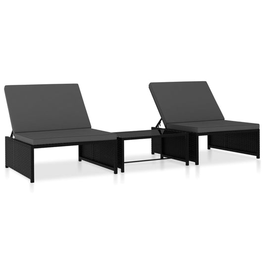 Sonnenliegen 2 Stk. mit Tisch Poly Rattan Schwarz - Pazzar.ch