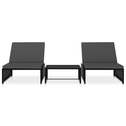 Sonnenliegen 2 Stk. mit Tisch Poly Rattan Schwarz - Pazzar.ch