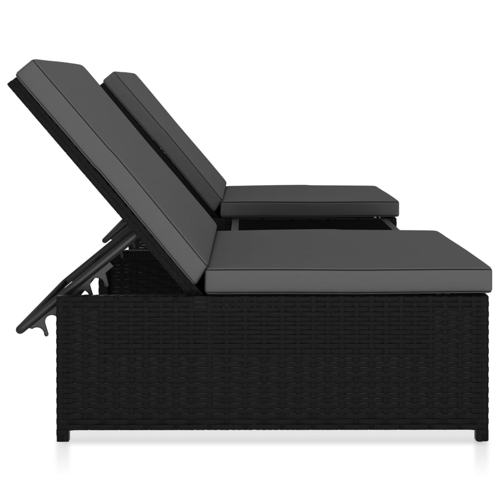 Sonnenliegen 2 Stk. mit Tisch Poly Rattan Schwarz - Pazzar.ch