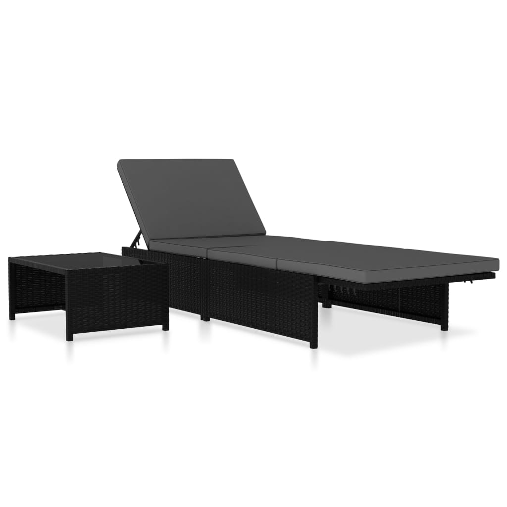 Sonnenliegen 2 Stk. mit Tisch Poly Rattan Schwarz - Pazzar.ch