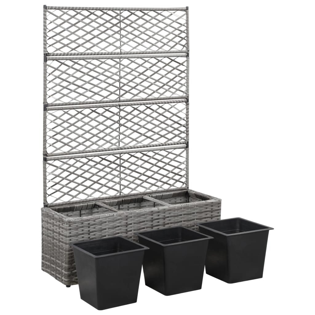 Hochbeet mit Rankgitter 3 Töpfe 83×30×130cm Poly Rattan Grau - Pazzar.ch