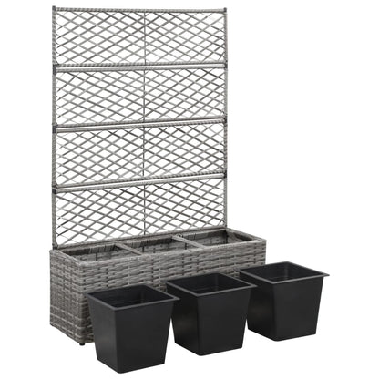 Hochbeet mit Rankgitter 3 Töpfe 83×30×130cm Poly Rattan Grau - Pazzar.ch